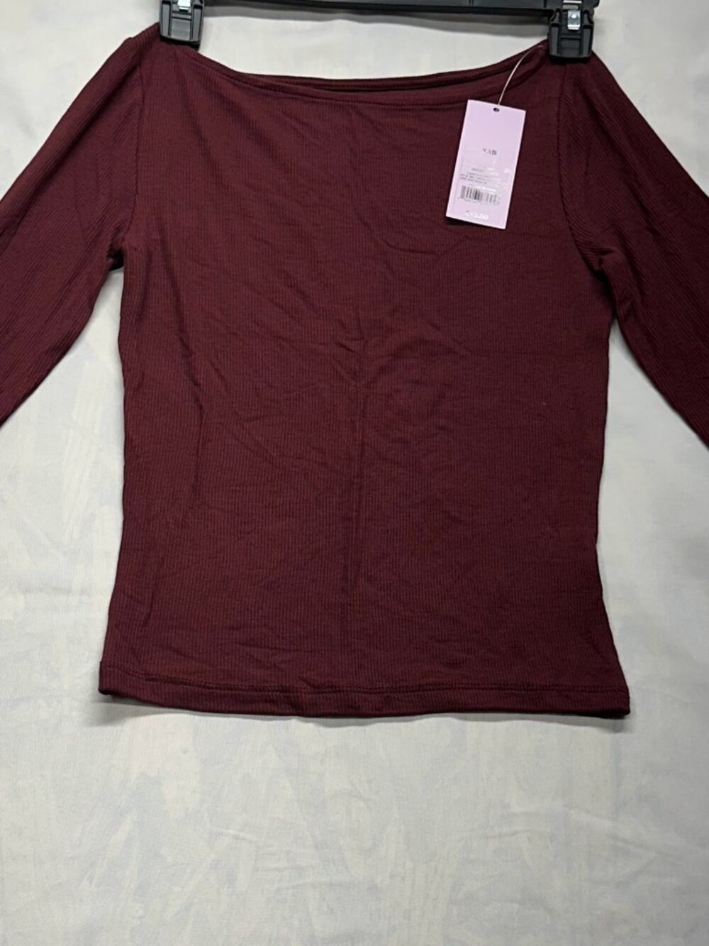 Wild Fable Burgundy Ribbed Long Sleeve Shirt NWT Size S Off the Shoulder Scoop